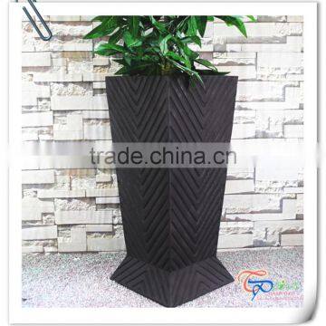 Hotel decoration fiberglass tall square flower pot bronze planter