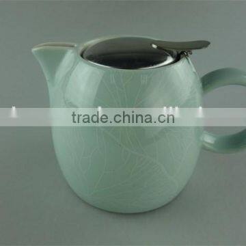 Hot Sale Stock Cheap Ceramic Colorful Round Tea Pot With Stainless Steel Lid photo-3