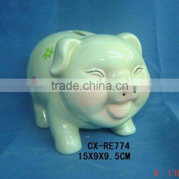 pottery smiling pig saving bank