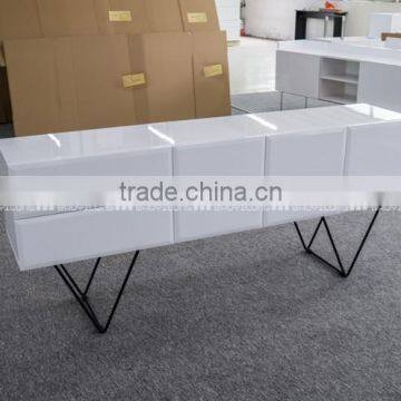 TALL WHITE LACQUER TV CABINET WITH FIVE DRAWERS E-828 photo-2