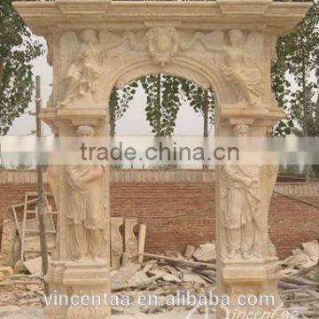 Outdoor Home Decoration Stone Carving Arch Door Marble Frame With Figure Design photo-3