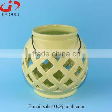 2016 New deisgn green ceramic hurricane lamp, lantern