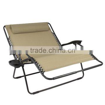 Outdoor 2 Person Double Wide Beige Folding Zero Gravity Chair photo-3
