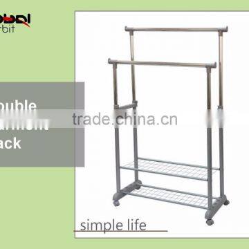 Laundry Room Adjustable 2 Tire Double Rolling Garment Rack Clothes Rack photo-6