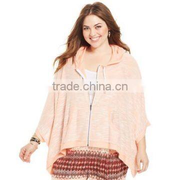 Ladies stylish loose fitting half sleeve poncho cropped hooded sweatshirt hot sale