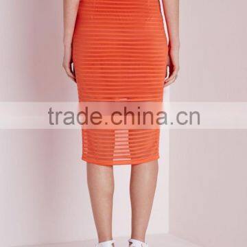 High Quality New Design Lady Stripe Mesh Midi Skirt photo-3