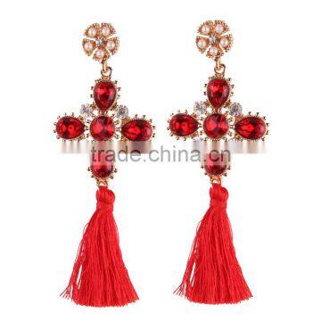 Bohemian Jewelry Rhinestone Gems With Alloy Plated Tassel Dangle Earrings photo-3