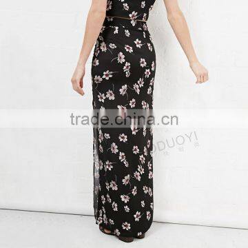MGOO Brand Design Fashion Women Long Skirts China Chiffon Maxi With Floral Black Long Skirt 15146A916 photo-5