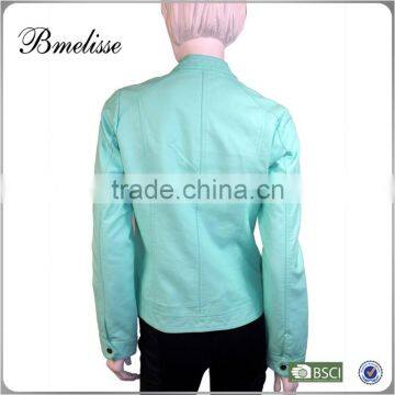 2014-2015 Wholesale Genuine Leather Jacket Stylish Women's Blue Leather Jacket photo-2