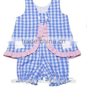 New Arrive Blue Check Easter Bunnies Baby Outfit Little Girls Summer Ruffle Sets photo-2