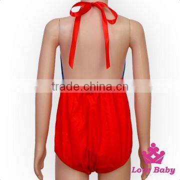 Lake Little Girl Clothing Plain Blue And Red Halter Infant Newborn Pom Blank Bodysuit Baby Romper photo-4