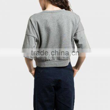 China Fashion Design Hoddies Half Sleeve Crew Neck Grey Color Women's Hoddies photo-2