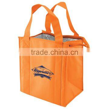 Insulated Thermo Grocery Tote Bag - has zipper closure, thermal insulation and black bottom board and comes with your logo.