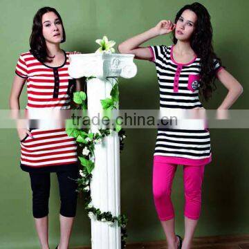 Wholesale custom summer casual cotton yarn dyed 2pcs striped pajamas for women