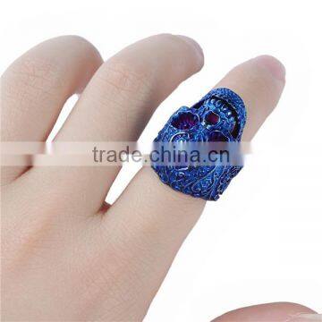 Hot Selling Blue Skull Titanium Steel Punk Unadjustable Rings photo-3