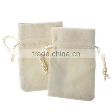 Velvet Jewelry Bags Drawstring Rectangle Ivory 91x67mm photo-3