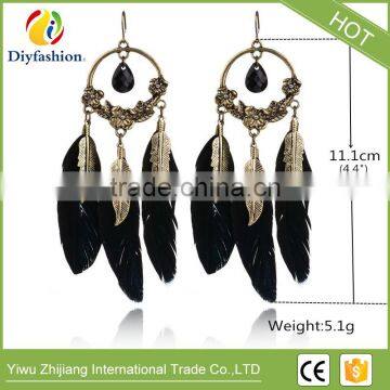 Hot Selling Bohemia Retro Black Gem Feather Earrings photo-4