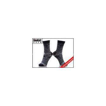 Breathable Zebra Cotton Crew Man Casual Socks With Black And Grey Stripe