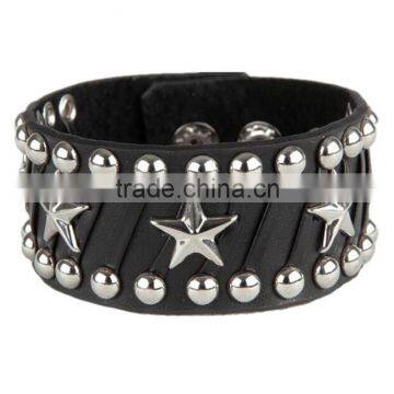 Doomed Rivet Star Charm Bracelet Punk Style Cow Leather Bracelet