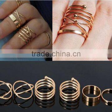 6 Pieces/set Women Gold Plated Vintage Midi Finger Knuckle Rings Jewelry