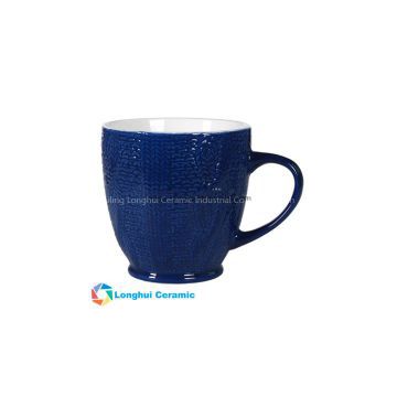 19oz Custom cable knit embossed color glaze ceramic coffee mug