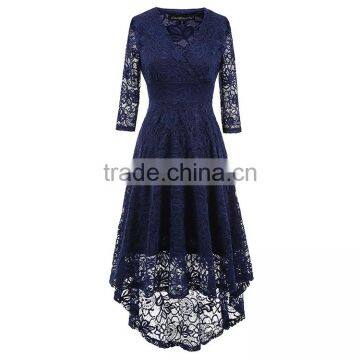 Women's Elegant Illusion Floral Lace Cap Sleeve Bridesmaid Prom Dress