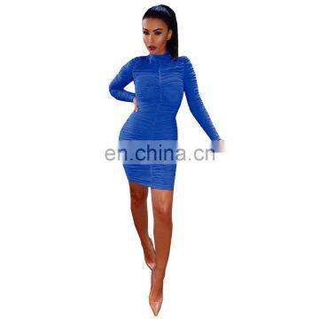Europe And America Sexy Long Sleeve Package Hip One-Piece Dress