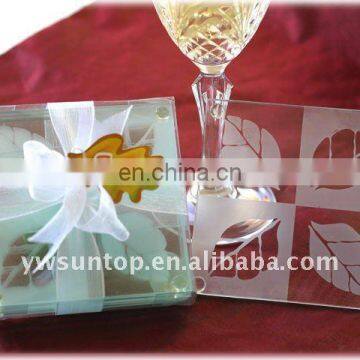 leaf patterns glass coaster wedding table return gift for guests