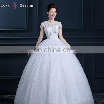 LSO021 wedding gown classic short sleeves with bow at front white dresses for girls