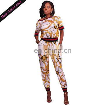 Women wear White Gold Multiple Print Two Piece women jogger set