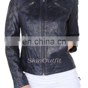 Black leather jacket for Woman 100% pure cow skin