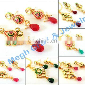 Wholesale Real Kundan pendant set - Indian Ethnic Kundan Jewelry - Gold plated Kundan Necklace set - Punjabi Kundan pendant set