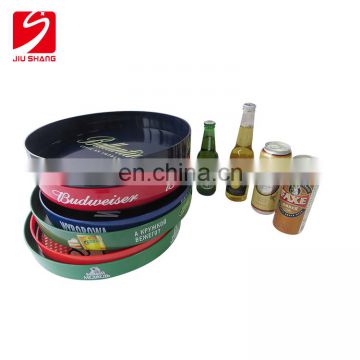 Round shaped anti slip plastic bar serving tray, custom tin beer tray for promotion, PS bar tray