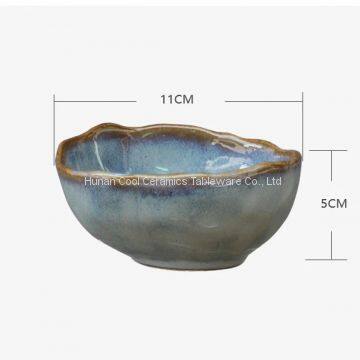 Irregular shape simple design Ceramic stoneware bowl with reactive glaze