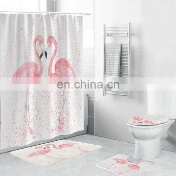I@home Fashion White Flamingo Printed Shower Curtain Bathroom Waterproof Modern Sets