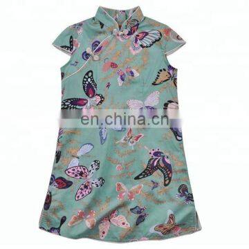 New arrival summer girl's 100% cotton short sleeve agate green vintage cheongsam children's dress