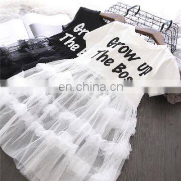 2020 summer new product AliExpress dress girl baby Korean version of the   letters short-sleeved stitching mesh skirt cake