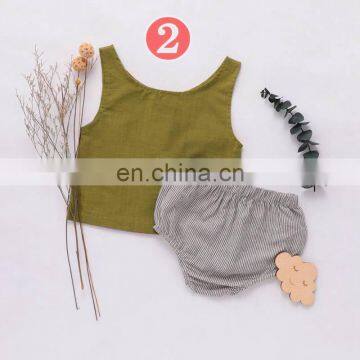 RTS Australia Hot Sale Baby Infant Linen 2pcs Set Buttons Vest Tops Solid Bloomers Korean Girls Linen Outfits photo-4