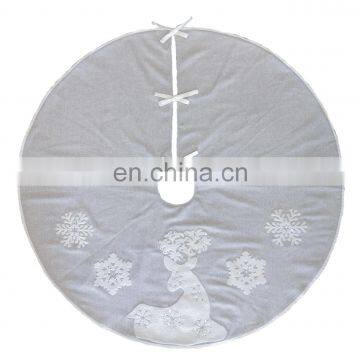 Decorative gray herringboe towel embroidery moose head with sequins Tree Skirt for christmas