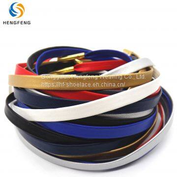 Premium Fashion Custom Colored Flat PU Leather Shoelace With Metal Tips For Men And Women photo-3