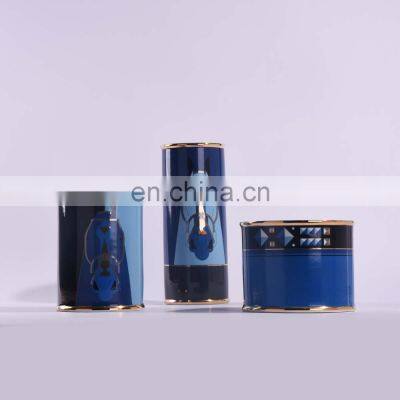 Modern Plated Ceramic Porcelain Luxury Horse Blue Vase for Home Decoration