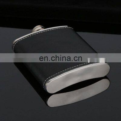 Portable Alcohol Stainless Steel Whisky PU Leather 8oz 6oz Matt Engraved Black Big Hip Flask photo-4