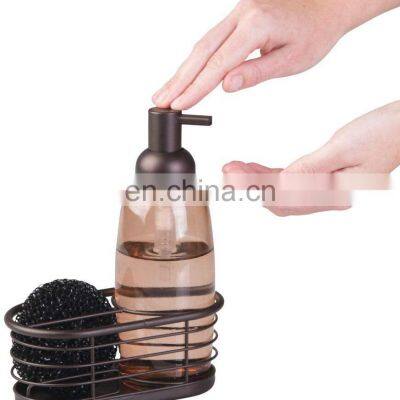 Modern Glass Kitchen Sink Countertop Liquid Hand Soap Dispenser Pump Bottle Caddy With Storage Compartments photo-3