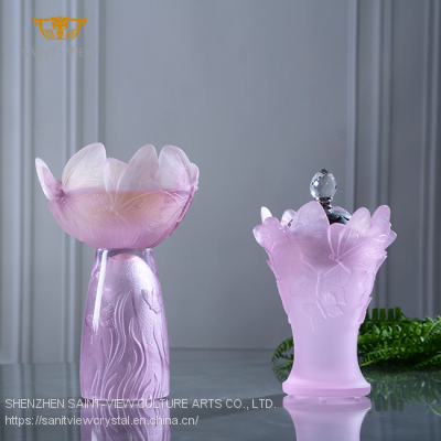 Manufacturer H20cm H14cm Crystal Inside Matt Carving Design Original Incense Burner Set photo-3