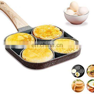 Aluminium Alloy Fried Egg Cooker Skillet With Wood Handle 4 hole Non Stick Egg Frying Pan