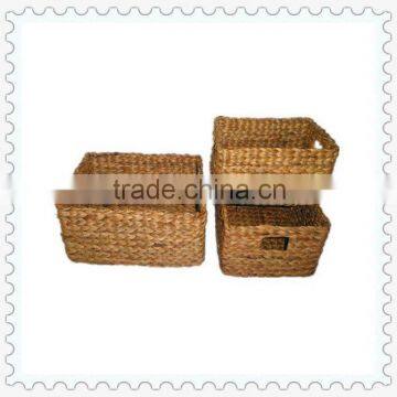 S/3 square shape water hyacinth woven storage basket