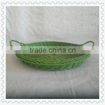 green cheap large hand-woven eco-friendly plastic tray with hangle