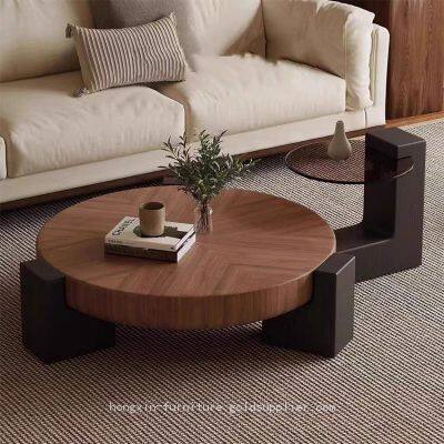 North American Walnut Wood Coffee Table with glass