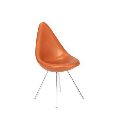 Drop Chair Arne Jacobsen 1958 Replica, Mid‑Century Modern Leather Upholstered Dining Chair With Chrome Wire Legs for Home Hotel Cafe photo-2