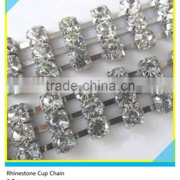 Silver Base 3 Rows Rhinestone Cup Chain Sew for Wedding Dress